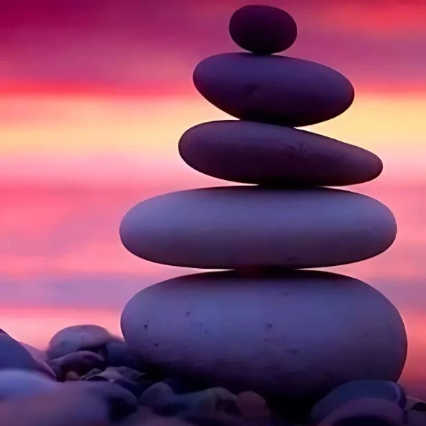 Sassi impilati al tramonto